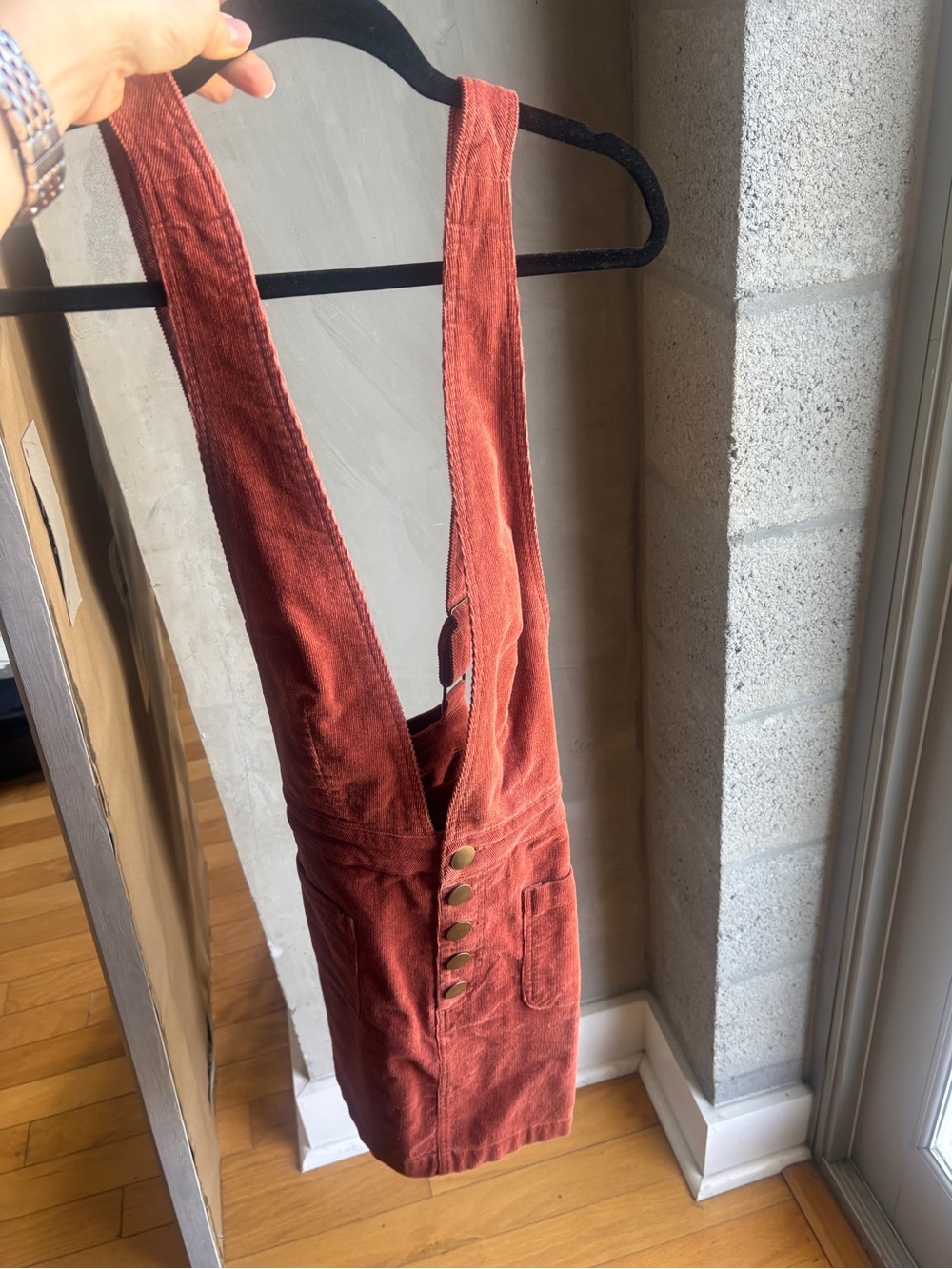 Rust Red Corduroy Overall Dress with Buttons